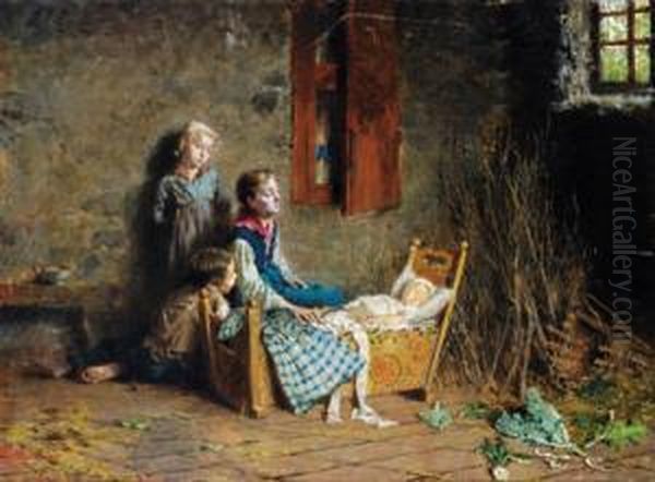 Amore Fraterno Oppure Ilfratellino Ammalato Oil Painting by Luigi Rossi