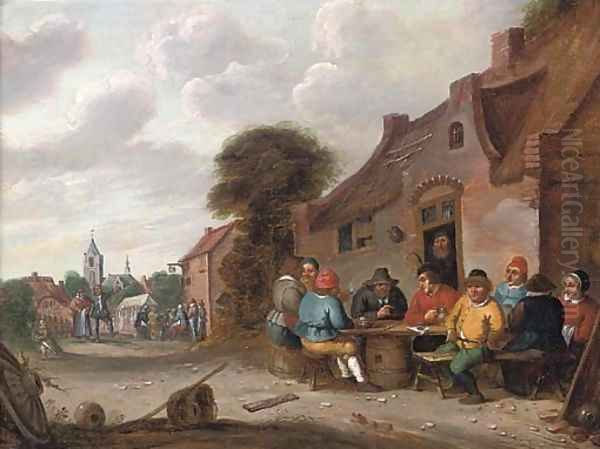 Peasants drinking and smoking outside a tavern Oil Painting by Joost Cornelisz. Droochsloot