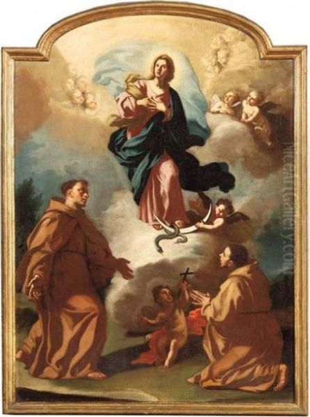 Madonna Immacolata E Due Santi Francescani Oil Painting by Nicola Maria Rossi