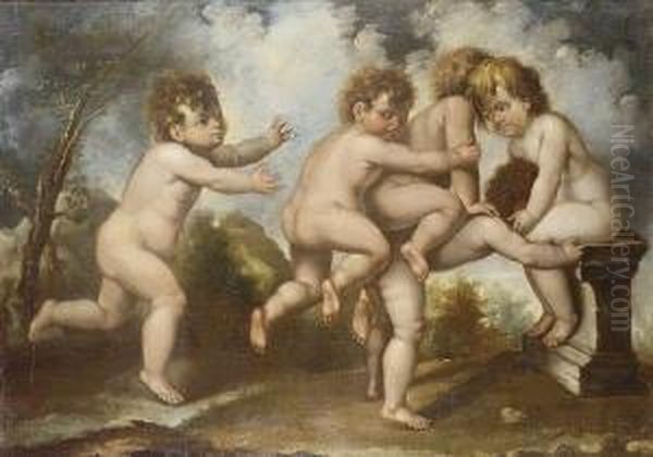 Putti Desporting In A Landscape Oil Painting by Pasqualino Rossi