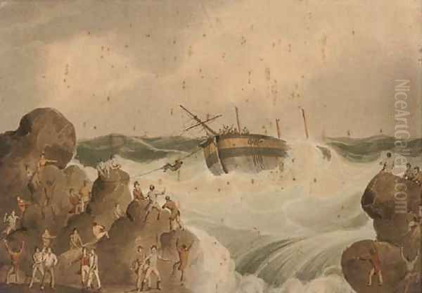 Salvaging the wreck Oil Painting by William Daniell