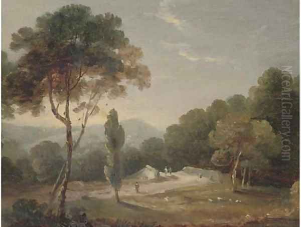 An Italianate landscape; and A castle by a lake Oil Painting by William Daniell