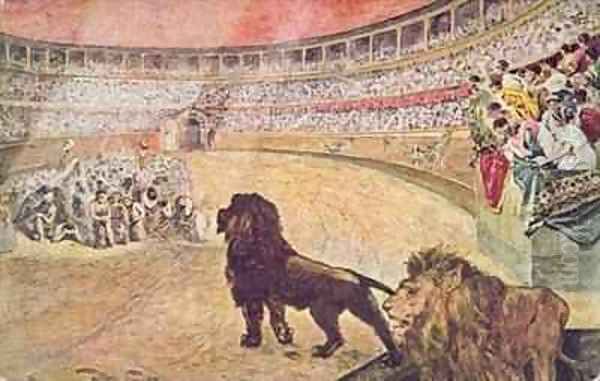 Postcard depicting christian martyrs in the arena in Rome Oil Painting by A. del Senno