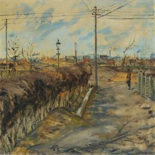 Street Scenery With Walking Person Oil Painting by Peter Rostrup Boyesen