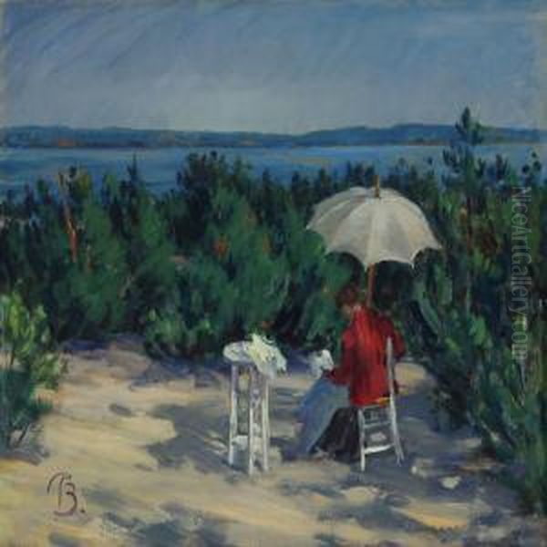 Reading Woman By The Sea Oil Painting by Peter Rostrup Boyesen