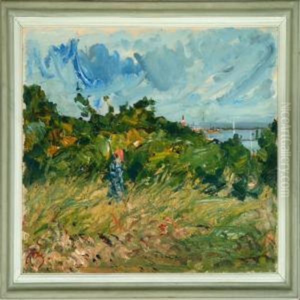 Landscape Witha Person Oil Painting by Peter Rostrup Boyesen