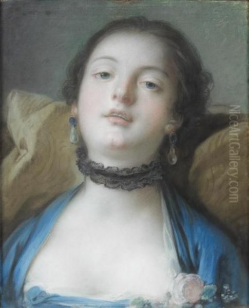 Jeune Fille En Habit Bleu Oil Painting by Pietro Antonio Rotari