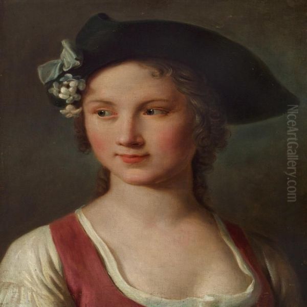 A Young Womanwith A Hat Oil Painting by Pietro Antonio Rotari