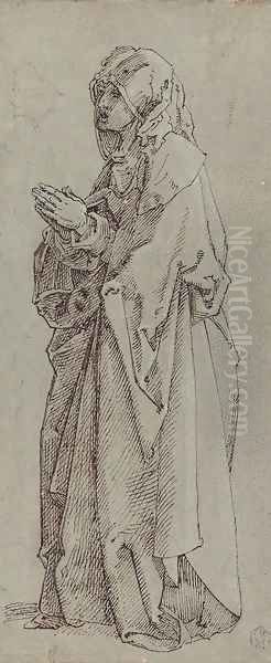 A heavily draped female figure turned to the left, her hands clasped in prayer Oil Painting by Albrecht Durer