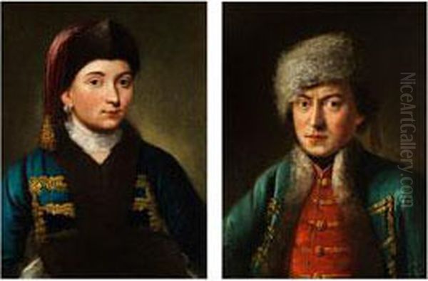 Portrait Eines Kosakenfursten Und Portrait Einer Kosakenfurstin Oil Painting by Pietro Antonio Rotari