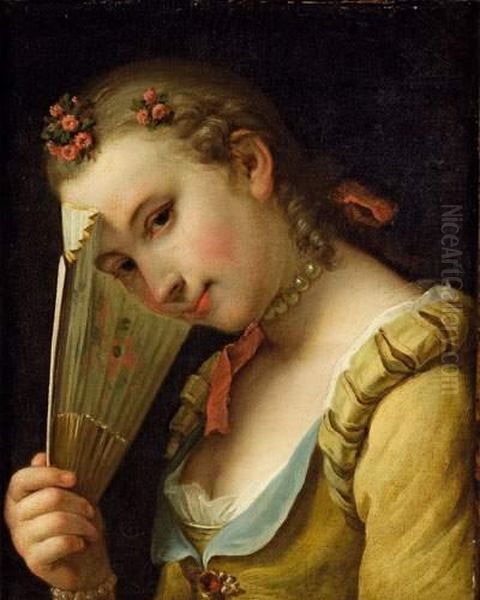 Jeune Femme A L'eventail Oil Painting by Pietro Antonio Rotari