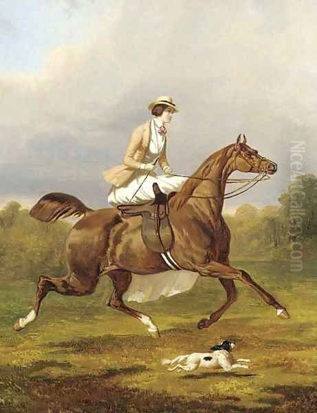 A lady riding side saddle Oil Painting by Alfred Dedreux