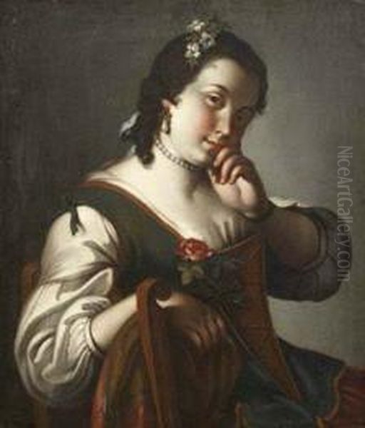 Ritratto Di Giovinetta Con Collana Di Perle E Fiori Fra I Capelli Oil Painting by Pietro Antonio Rotari