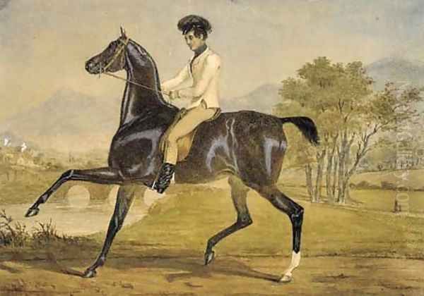 A gentleman on horseback in a river landscape Oil Painting by Alfred Dedreux