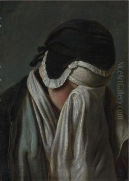 Portrait Of A Young Girl, Hiding Her Eyes Oil Painting by Pietro Antonio Rotari