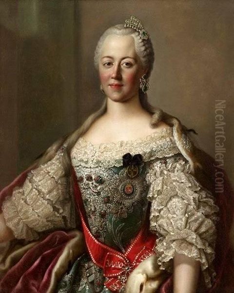 Half Length Portrait Of A Lady Believed To Be Catherine The Great Of Russia Oil Painting by Pietro Antonio Rotari