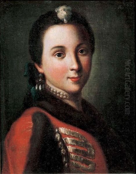 Ritratto Di Fanciulla Con Giacca Rossa Profilata Di Pelliccia Oil Painting by Pietro Antonio Rotari