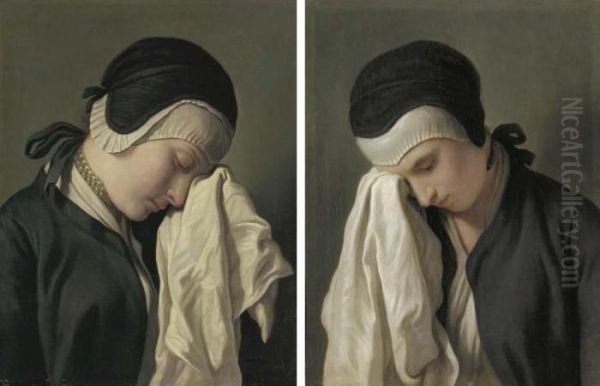 Two Young Women Crying Oil Painting by Pietro Antonio Rotari