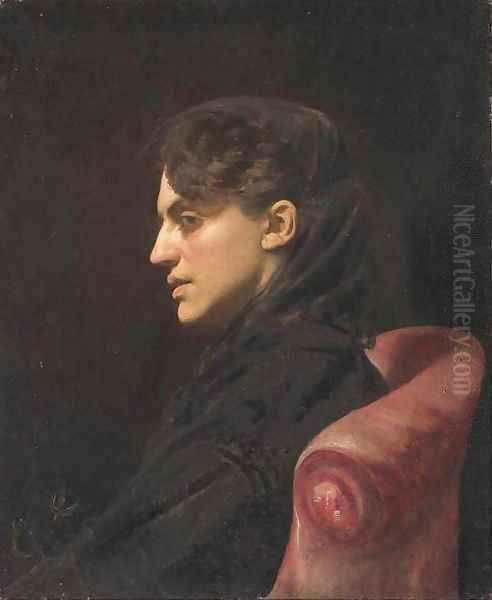 Portrait de dame assise dans un fauteuil rouge Oil Painting by Carolus (Charles Auguste Emile) Duran