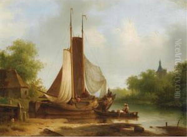 Unloading The Catch Oil Painting by Georg Andries Roth