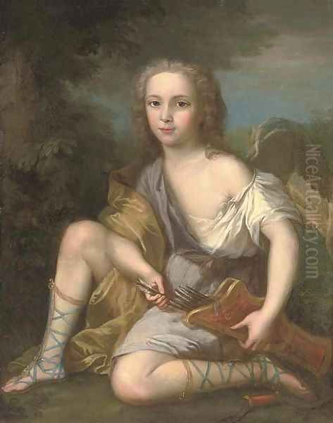 Portrait of a young boy as Cupid Oil Painting by Francois-Hubert Drouais