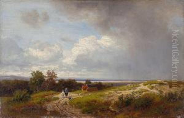 Reiter Mit Zwei Pferden In Landschaft. Oil Painting by Philipp Roth