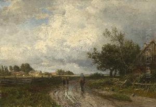 Bauern Auf Der Regennassen
 Dorfstrase. Oil Painting by Philipp Roth