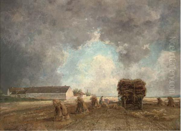 Gathering The Harvest Before The Storm Breaks Oil Painting by Philipp Roth