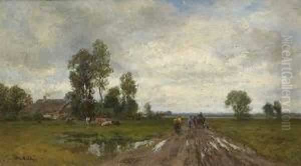 Bauern Auf Dem Heimweg In Weiter
 Landschaft. Oil Painting by Philipp Roth