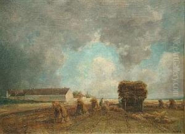 A Landscape With Haymakers Oil Painting by Philipp Roth