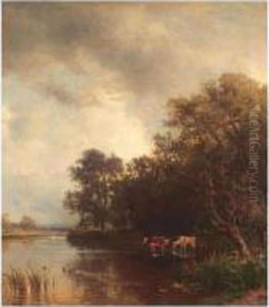 Landscape By Lake Chiemsee Oil Painting by Philipp Roth