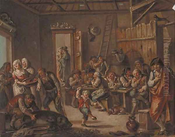 Merrymaking In A Tavern Interior Oil Painting by Leonard Defrance