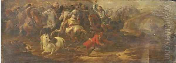 A cavalry skirmish between Turks and Christians Oil Painting by Simon Johannes van Douw