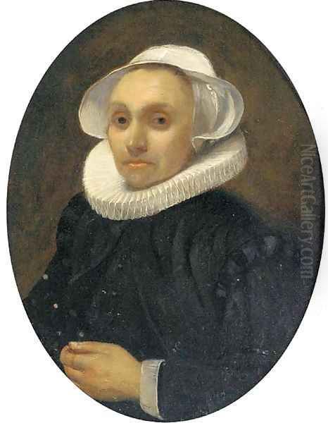 Portrait of a lady, half-length, in a white ruff and cap Oil Painting by Willem Drost