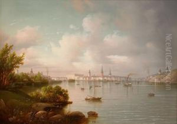 Utsikt Fran Riddarfjarden Mot Stockholm Oil Painting by Carl Abraham Rothsten