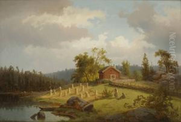 Torp I Ostergotland (risinge Socken) Oil Painting by Carl Abraham Rothsten