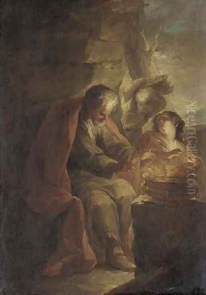 An Allegory of Winter an old man warming his hands on a brazier Oil Painting by Giovanni David