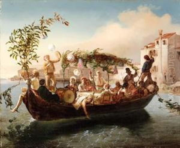 La Festa Del Redentore A Venezia Oil Painting by Antonio Rotta