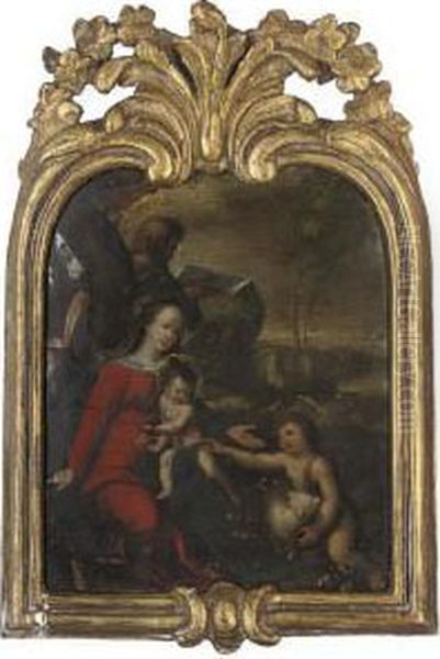 The Holy Family With The Infant Saint John The Baptist Oil Painting by Johann Rottenhammer