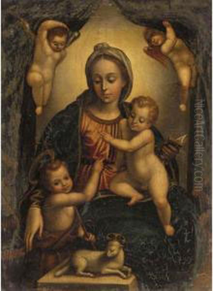 The Madonna And Child With The Infant Saint John The Baptist Oil Painting by Johann Rottenhammer