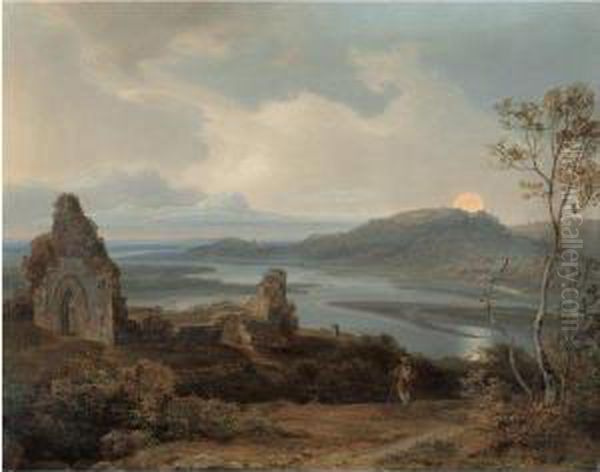 Ruine Einer Kapelle In Der Nahe 
Eines Flusses Bei Aufgehendemmond (ruin Of A Chapel Near A River With 
Rising Moon) Oil Painting by Carl Rottmann