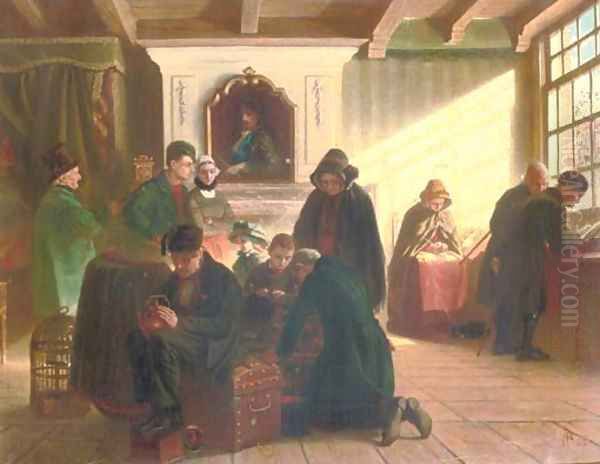 A gathering in a Dutch interior Oil Painting by Adolph Alexander Dillens