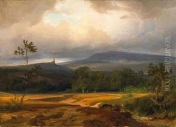 Vast Hilly Landscape With Castle Oil Painting by Carl Rottmann