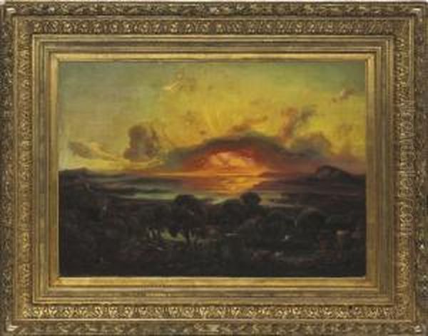 Sunset Over Epidourus Oil Painting by Carl Rottmann