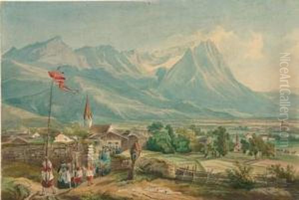 Blick Auf Garmisch Und Partenkirchen. Oil Painting by Carl Rottmann