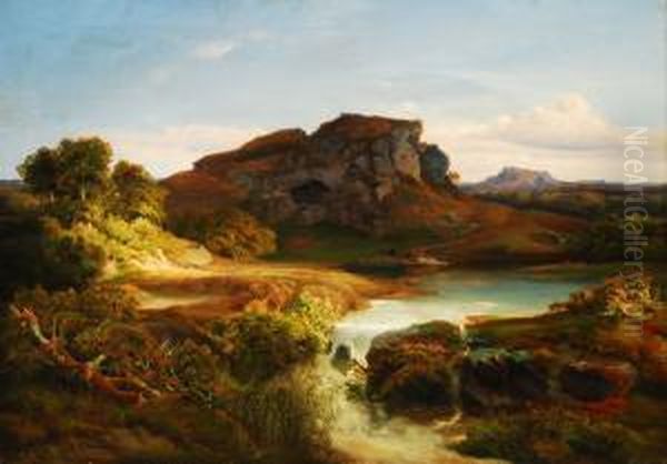 Landschaft Mit Wasserfall Bei Oberaudorf Oil Painting by Carl Rottmann