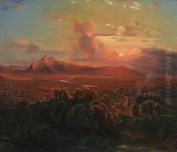 Weite Landschaft Bei Sonnenuntergang Oil Painting by Carl Rottmann