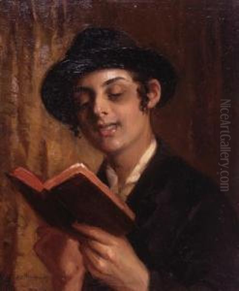 Yeshiva Student In A Prayer Oil Painting by Mozart Rottmann