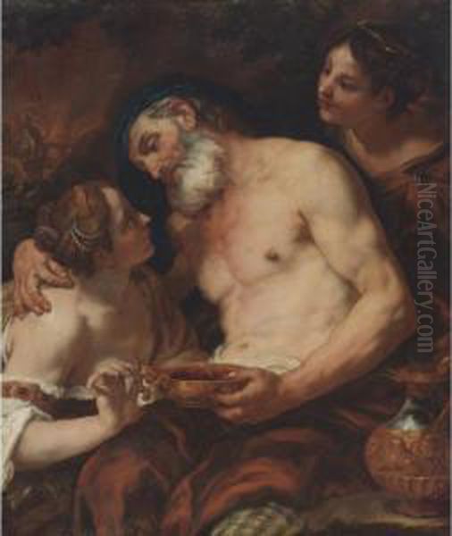 Lot And His Daughters Oil Painting by Johann Michael Rottmayr