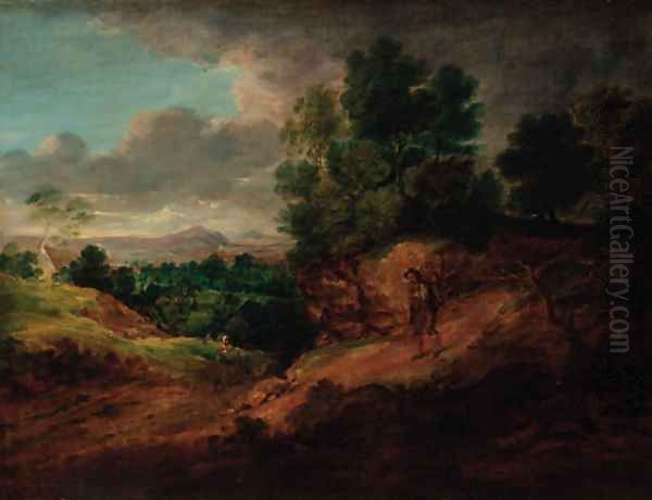 An extensive wooded landscape with figures Oil Painting by Gainsborough Dupont